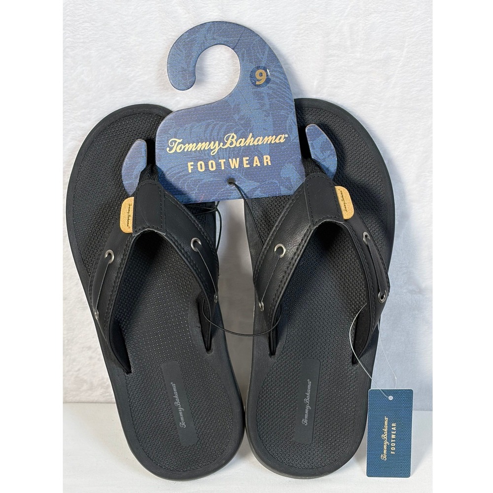 Tommy Bahama TBF Coast Men Black Flip Flop Sandals Size 8 NEW